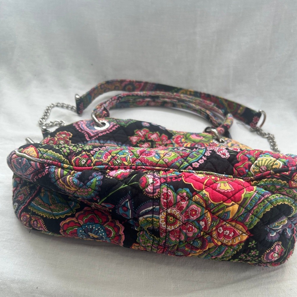 Vera Bradley Quilted Paisley Shoulder Bag Black Pink Floral Toggle Closure#478 - Picture 3 of 10